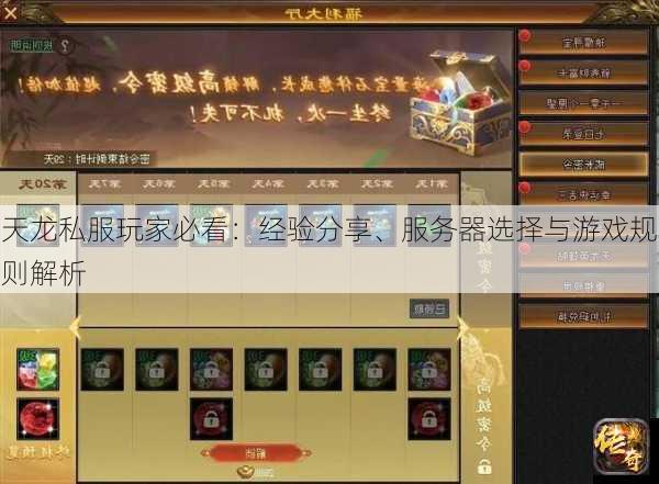天龙私服玩家必看：经验分享、服务器选择与游戏规则解析